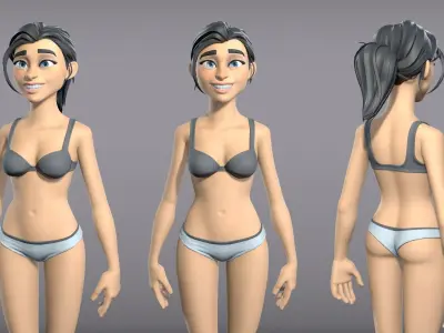 Cartoon female character Kate base mesh Low-poly 3D model
