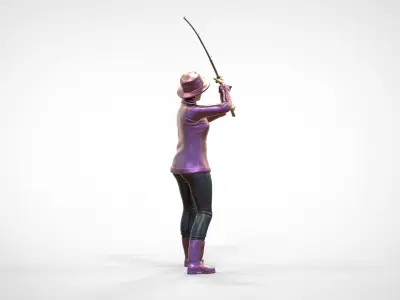 N3 standing Fisher woman with fishing rod 3D print model