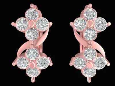 Elegant Floral Diamond Hoop Earrings for Women 2430 3D print model