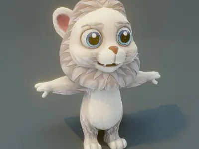 Cartoon White Lion Rigged 3D Model Low-poly 3D model