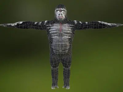 Gorrila warrior with weapons game ready model with pbr textures Low-poly 3D model