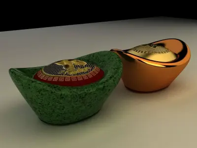 Chinese Gold Ingot  3D model 6