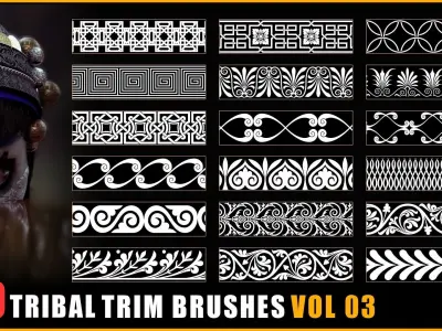 100 Tribal Trim Brushes - Border Pattern - Roll Brush - VOL 03 Texture