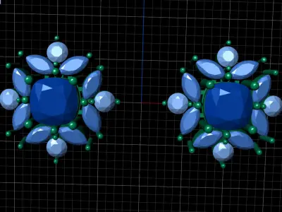 stud earrings with cushion cut gem stone in center 3D print model