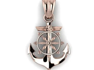 Anchor Pendant With Ship Wheel pendant necklace charm  3D print model