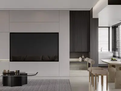 Modern living room dining room interior scenes  194 3D model