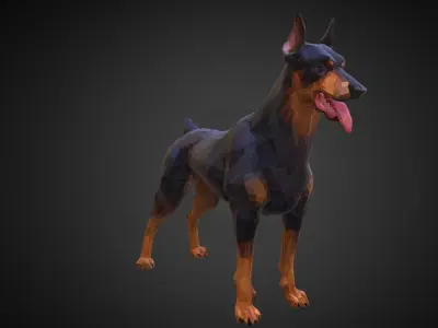 Doberman Black Low Polygon Art Animal Low-poly 3D model
