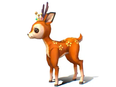 Stylized Young Deer with Crown Floral Markings Low-poly 3D model