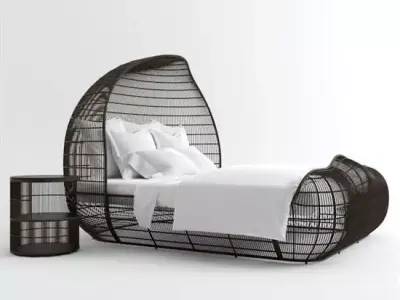 Modern Woven Rattan Cocoon Bed 3D model