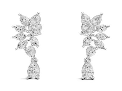Leaf Design Diamond Earrings 3D Model 3D print model