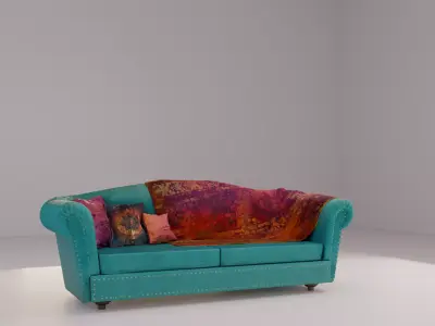 Teal Velvet Chesterfield Sofa 3D model
