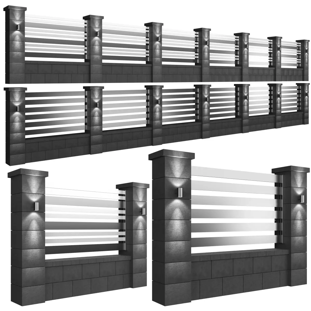 Modern black fence 3D model