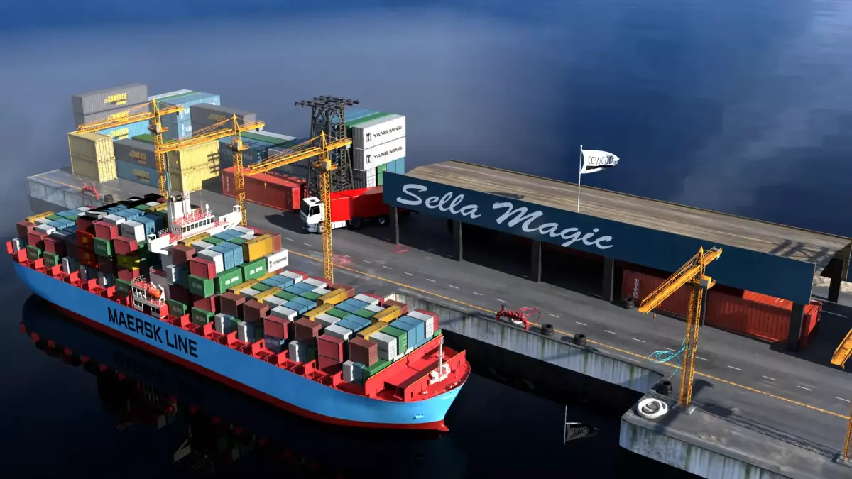 Cargo port Container Ship Low-poly 3D model