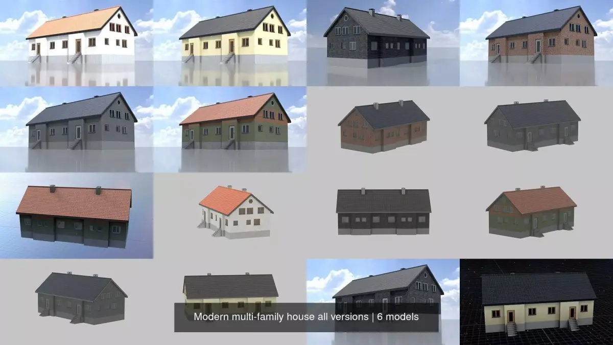 Modern multi-family house all versions 3D Model Pack