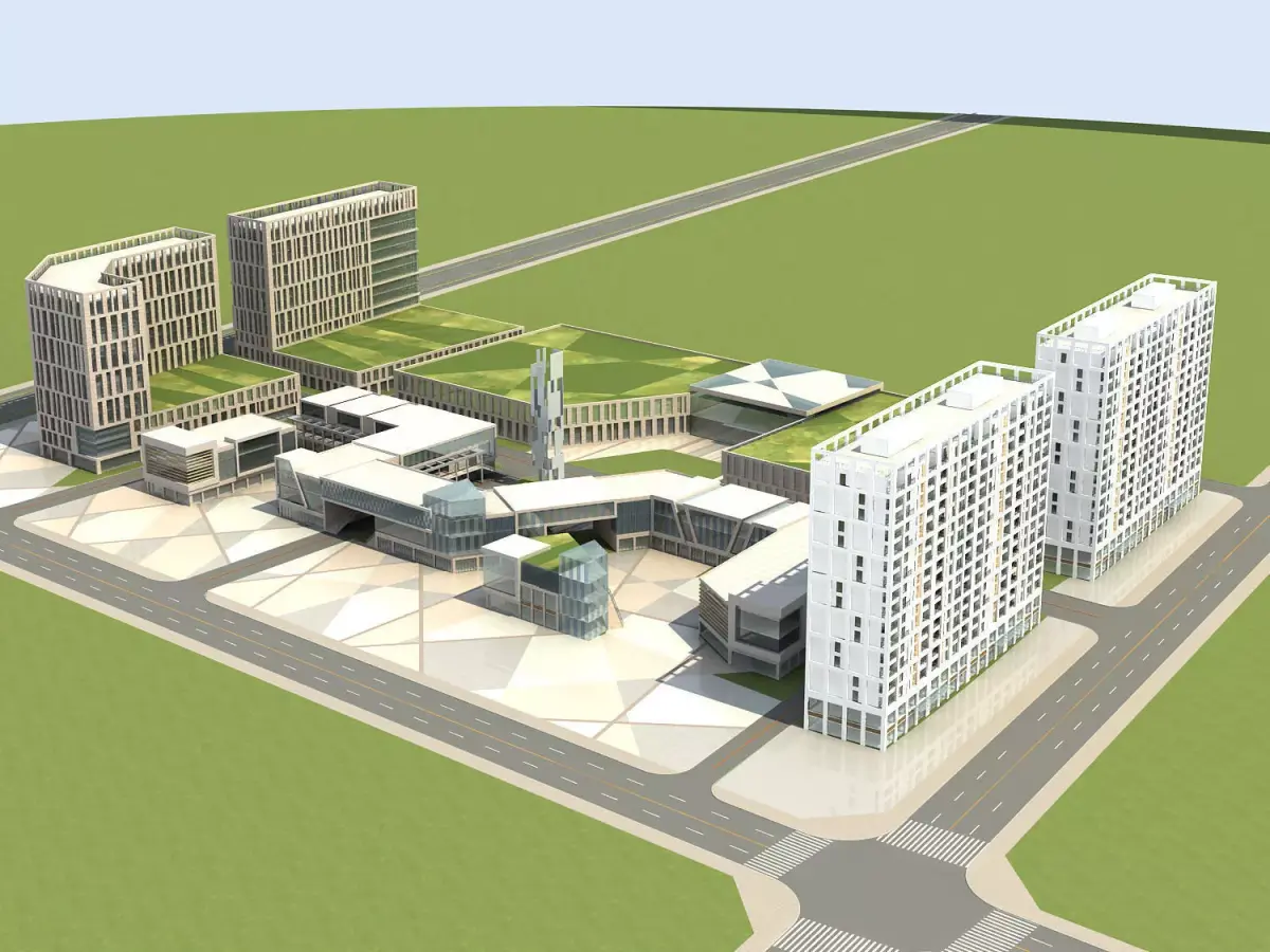 Architecture modern building with roofs 3D model