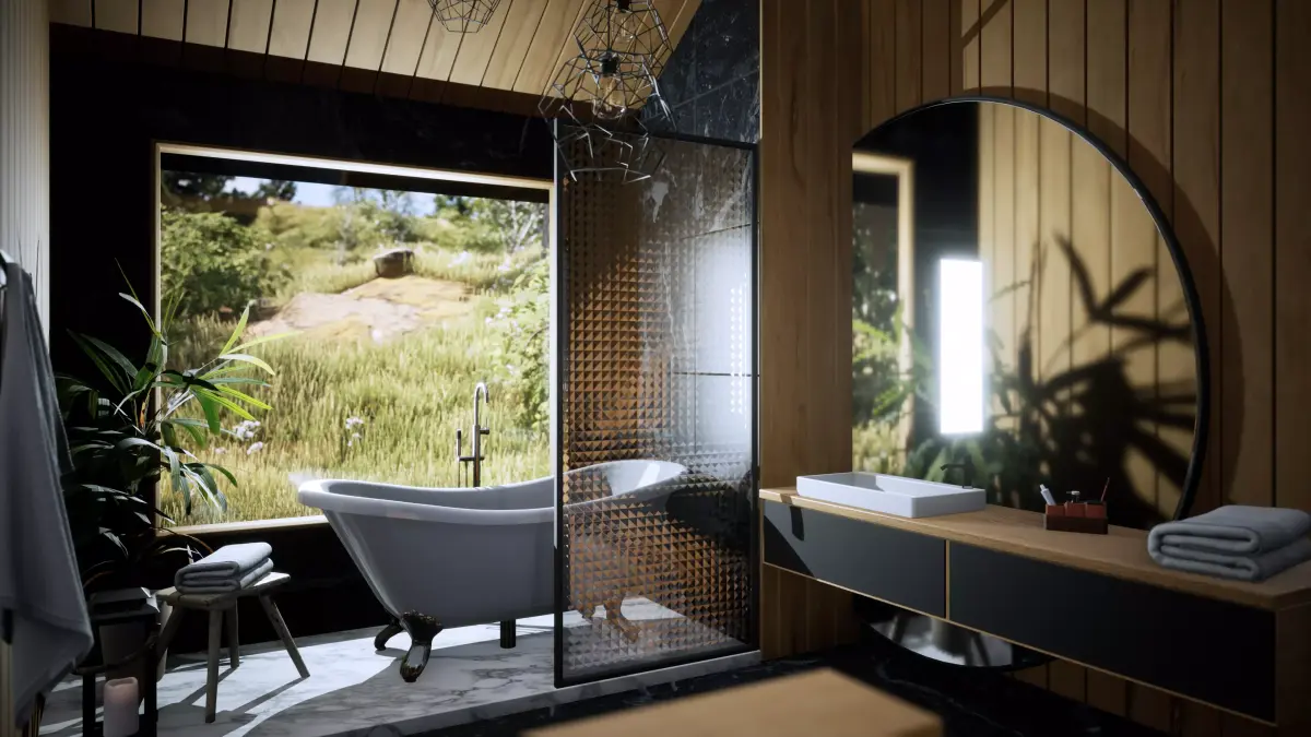 Urban bathroom with bathtub and window Free low-poly 3D model