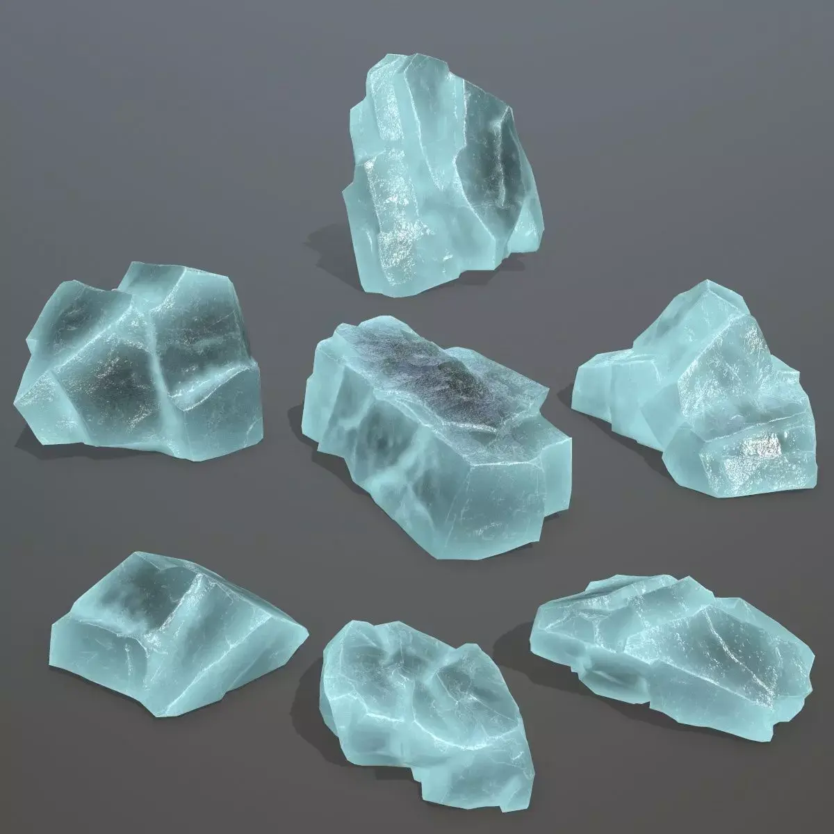 Rock Set 9 piece of aquamarine crystal Low-poly 3D model