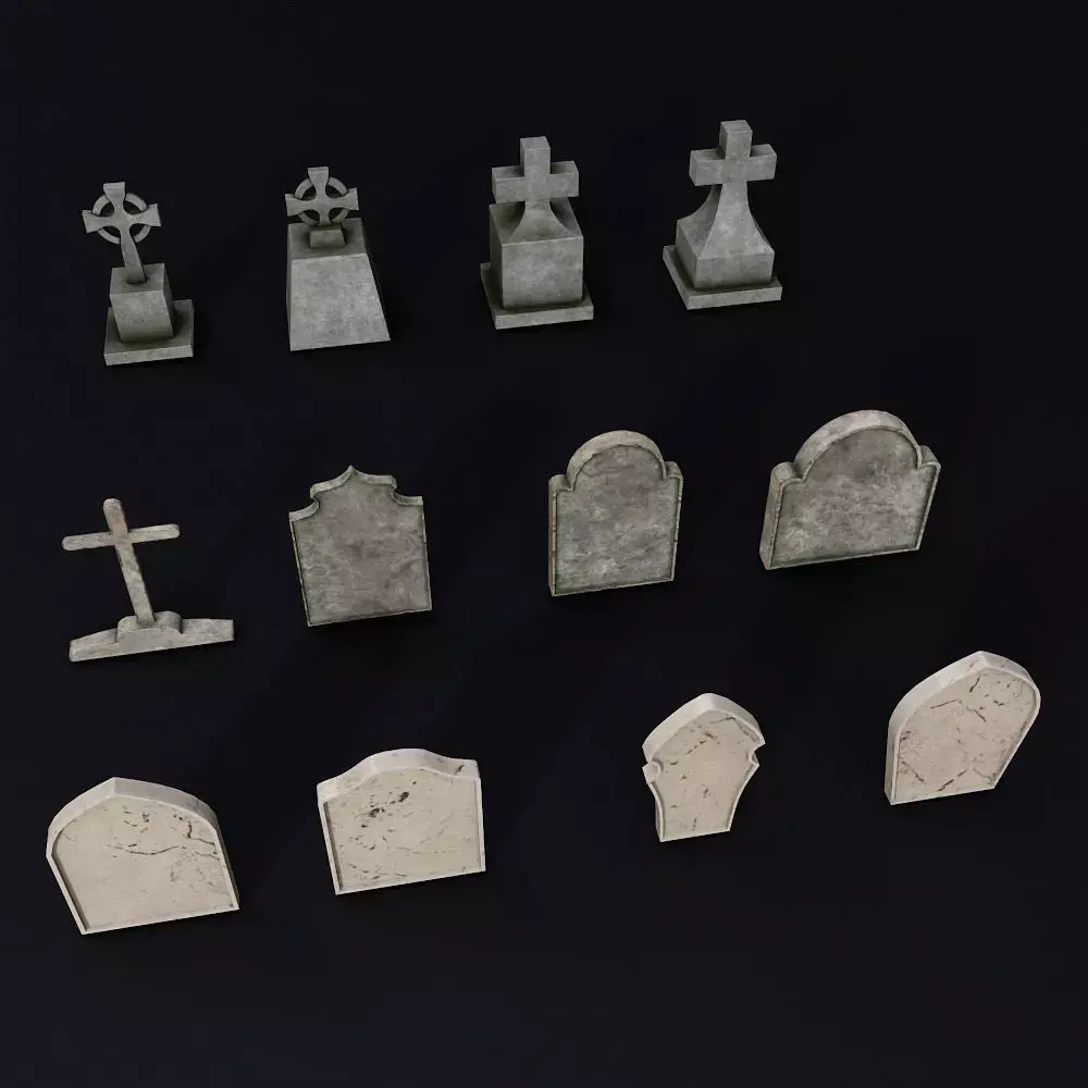 Tombstone low poly 3d model set 2 group of gravestones Low-poly 3D model