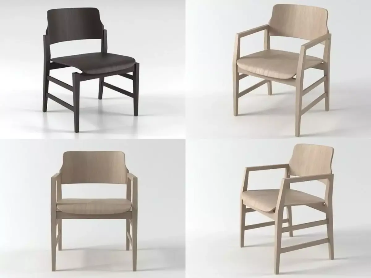Malmo set of four wooden chairs 3D model