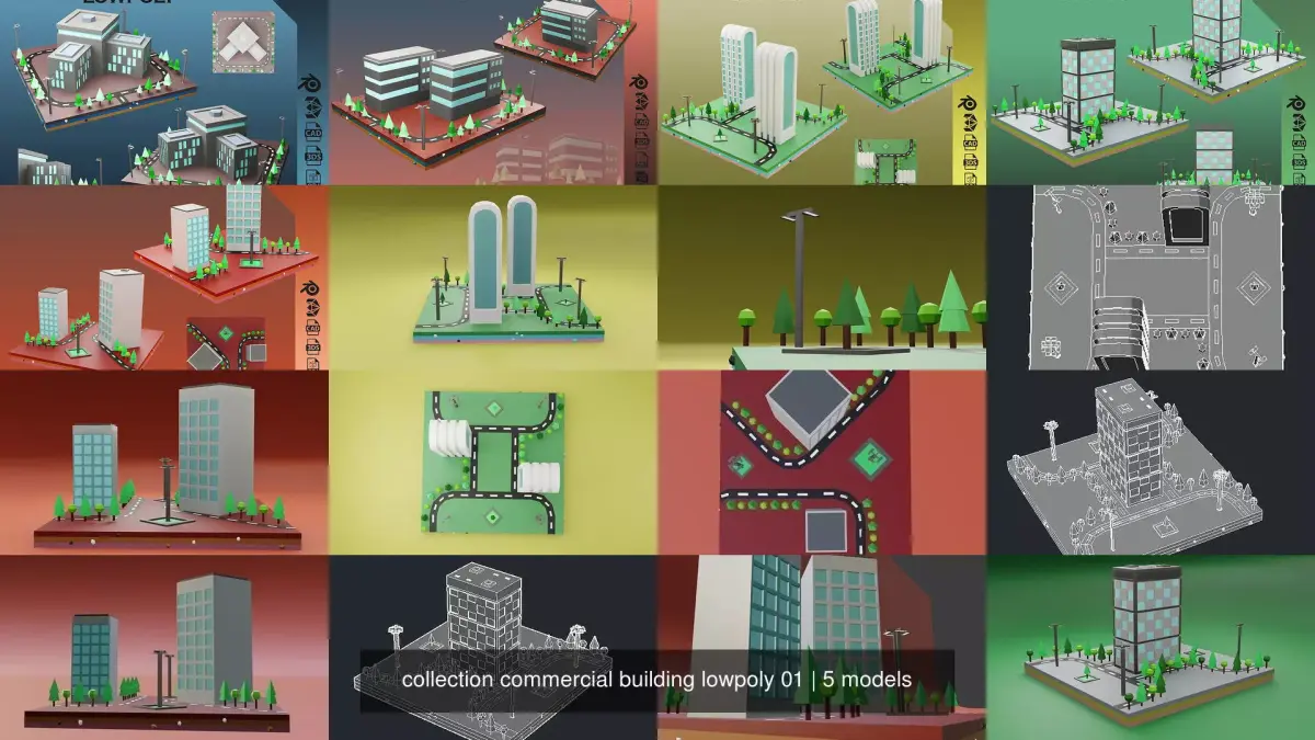 collection commercial building lowpoly 01 3D Model Pack