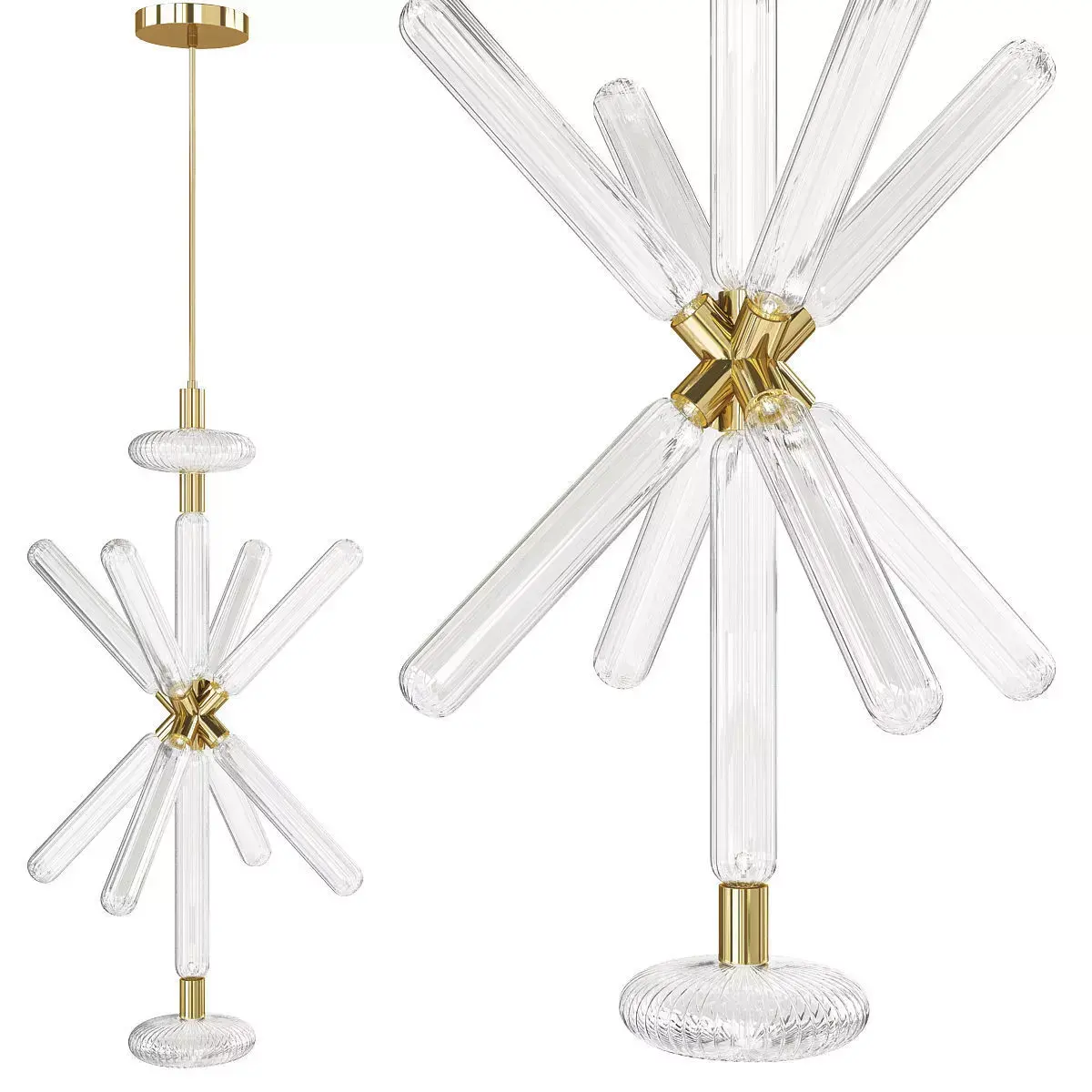 VUOKSA glass and brass starburst chandelier Low-poly 3D model