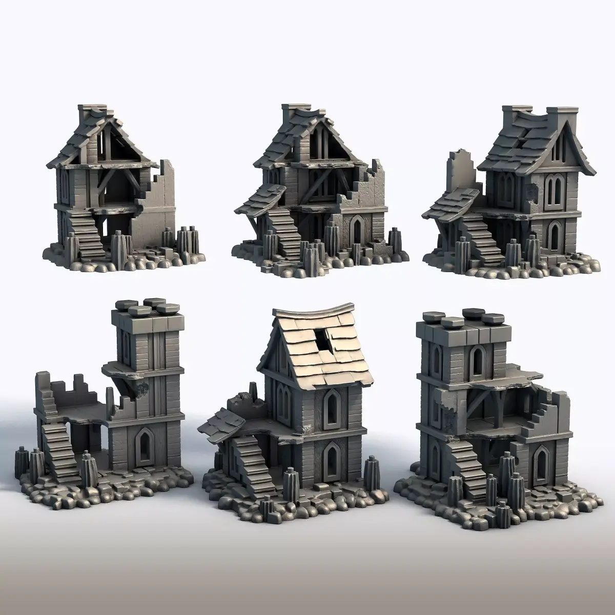 Ruined Houses Collection 6 Abandoned Building  3D model