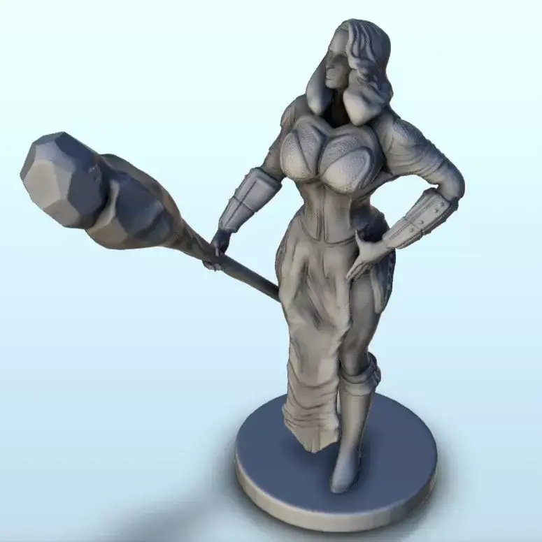 Sexy female warrior with bludgeon and armour 8 - Future Sci-Fi S 3D print model