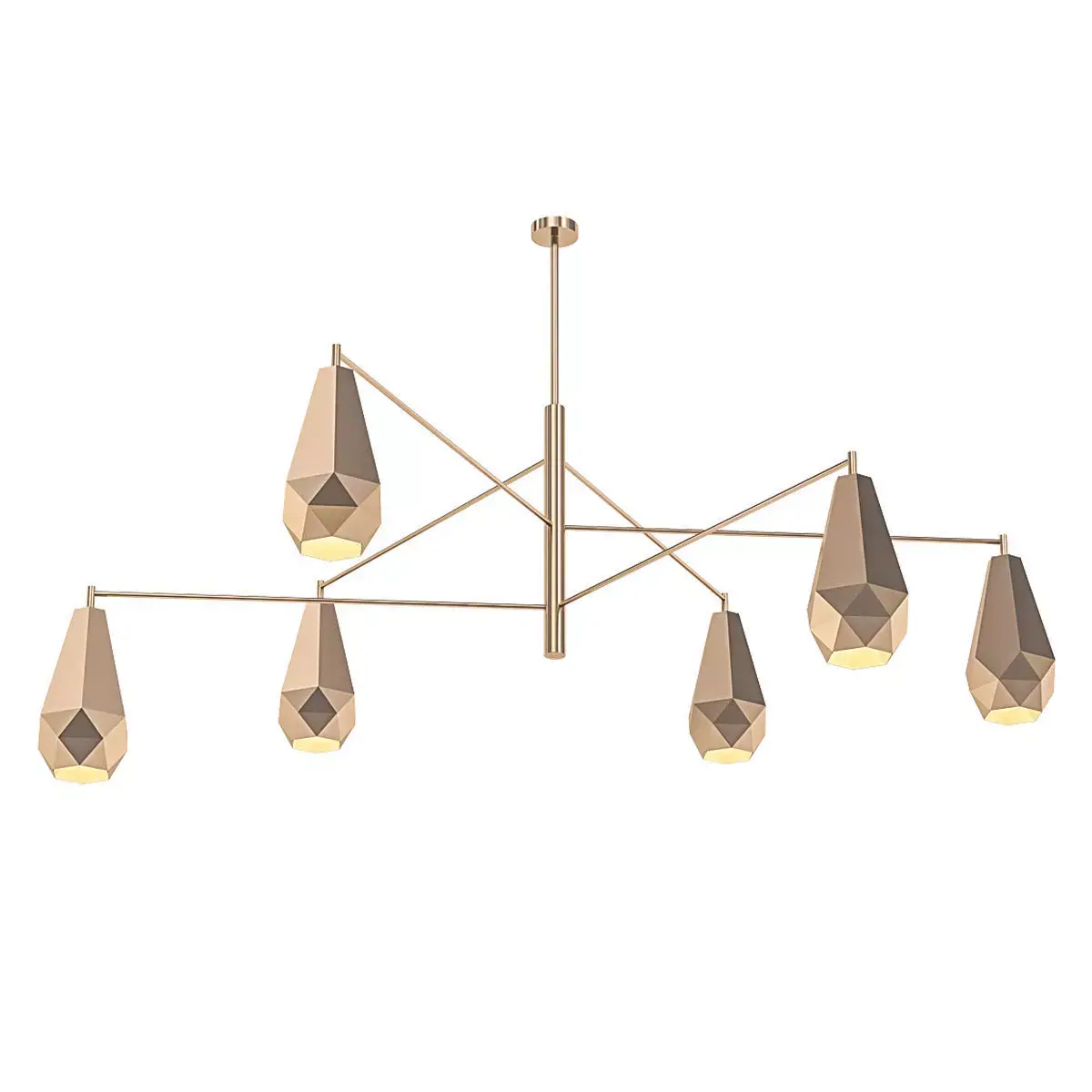 Popigai five light chandelier in brass 3D model