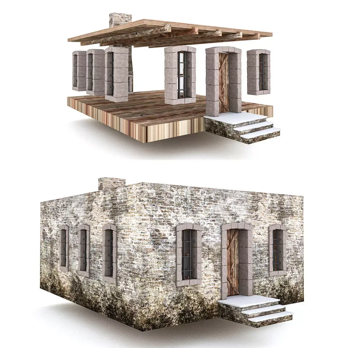 Old Stone Building nterior and Exterior 02 Low-poly 3D model