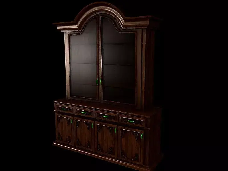 Buffet 2 wooden cabinet with glass doors 3D model