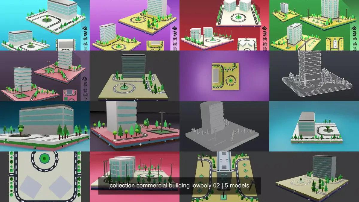  collection commercial building lowpoly 02 3D Model Pack