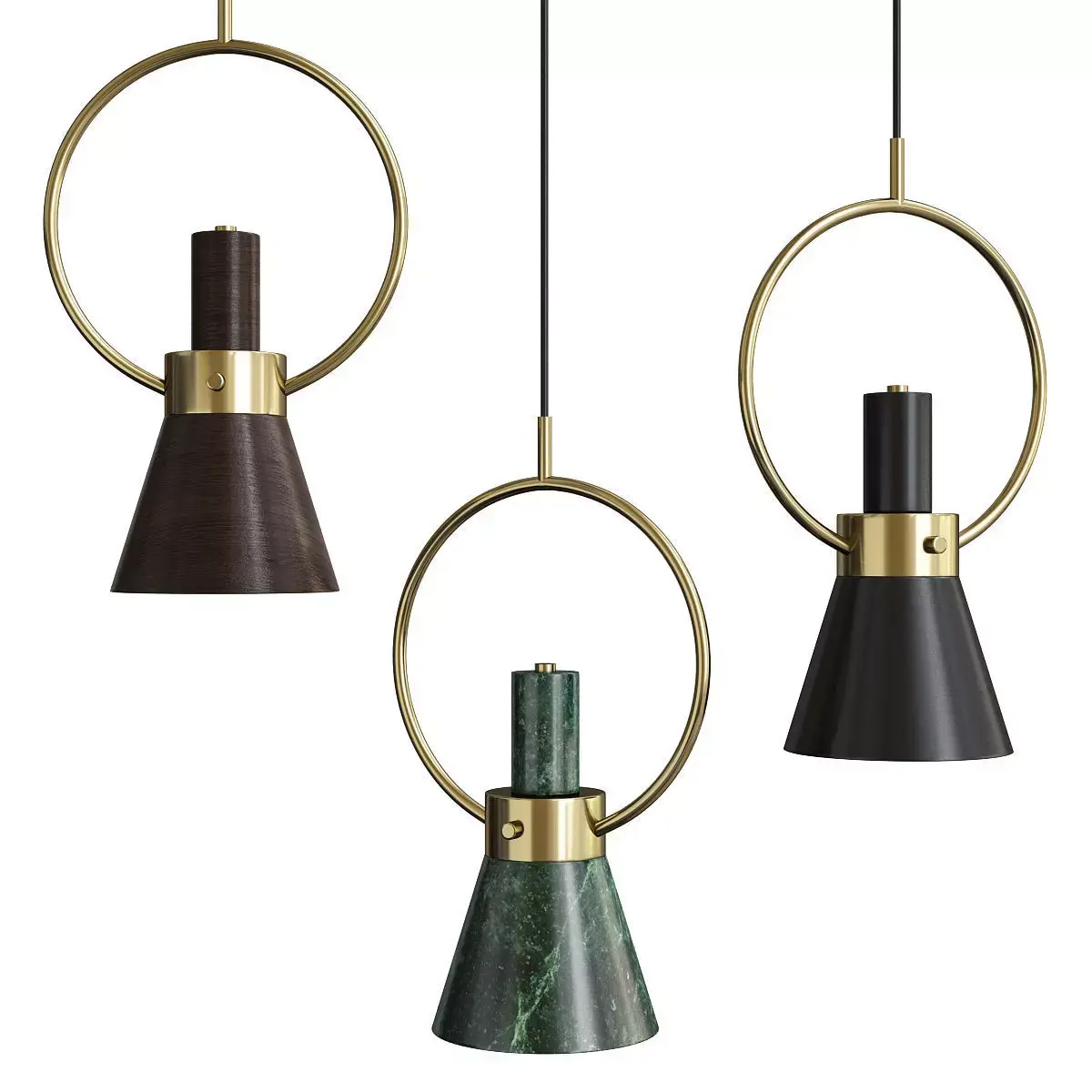 HENNAN three pendant lights with marble and gold accents Low-poly 3D model