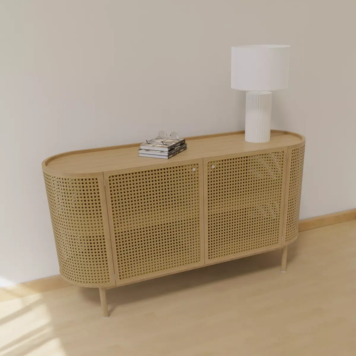 Side Cabinet SKLUM Rattan and Edwina Wood 3D model