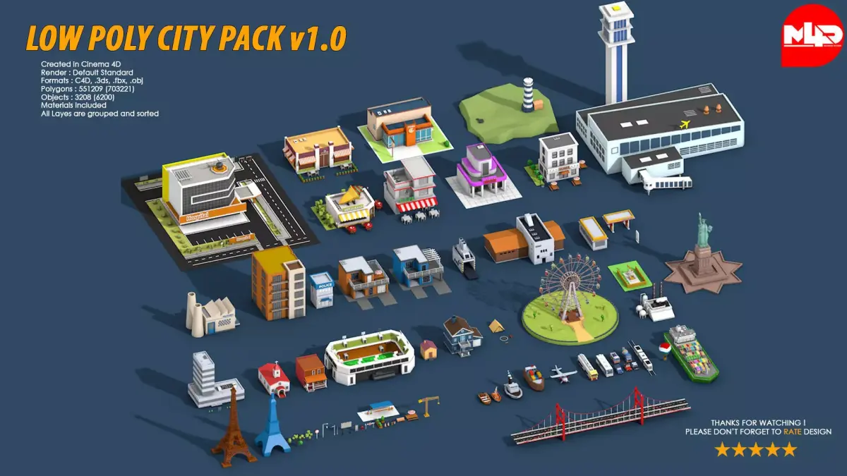 Low Poly City Pack Low-poly 3D model