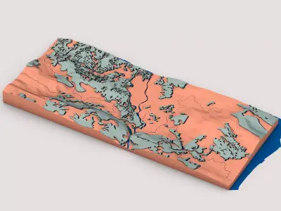 Low Poly Terrain Map with Hills and Rivers 3D model