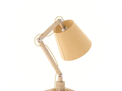 Desk Table Wooden Lamp with Cone Shade 3D model
