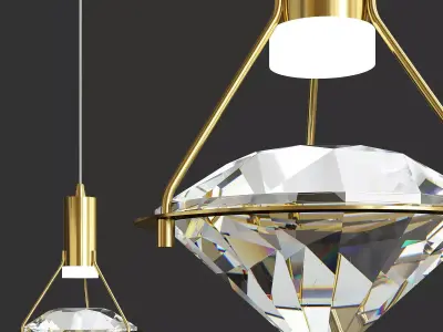 GLASGOW gold chandelier with diamond in middle Low-poly 3D model