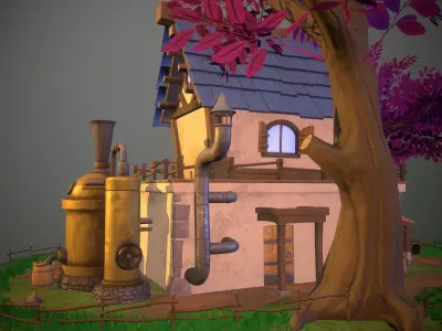 Village house on island Low-poly 3D model