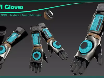 female SCI-FI gloves with texture and smart material 3D model