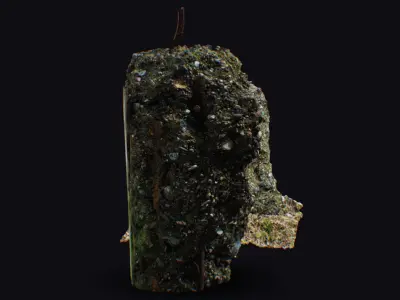 Old Remain Pillar Covered Moss Roots Beam Concrete Rustic Pole 3D model