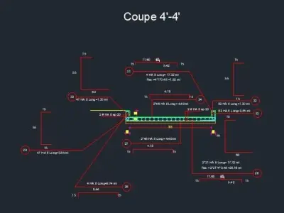 Reinforcement plan for reinforced concrete staircase DWG autocad 3D model