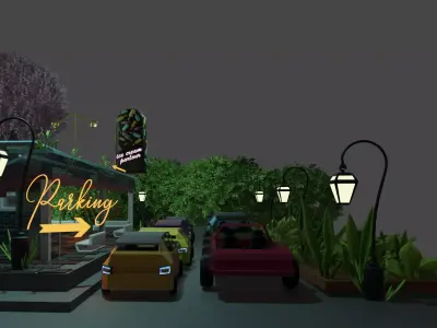 Stylized cartoon Cafe lemonica restaurant Low-poly 3D model