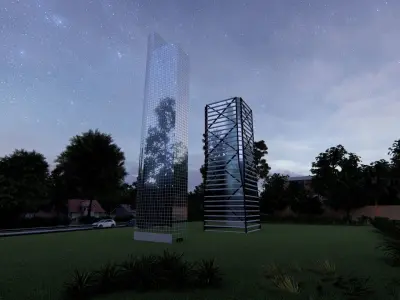 High-rise building tower low poly Low-poly 3D model