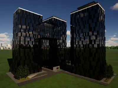 Medical Center Complex 3 Tower Healthcare Development  Low-poly 3D model