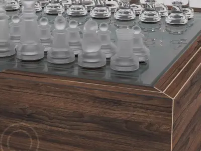 Chess Western International - glass custom wood box - modern Low-poly 3D model