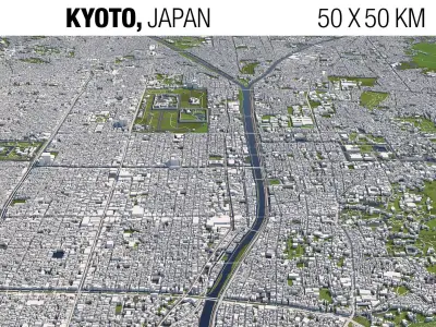 Kyoto Japan 50x50km 3D City 3D Map 3D model
