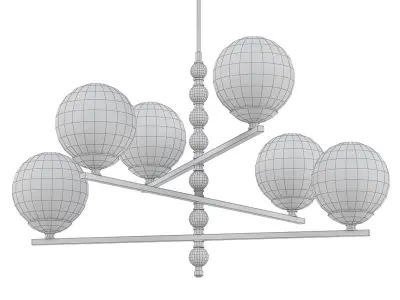 FONDO six light chandelier in brass with clear glass balls 3D model