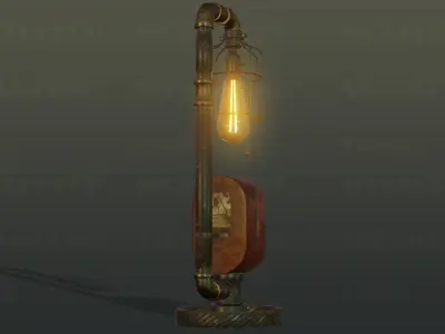 Weathered Steampunk Desk Lamp Low-poly 3D model