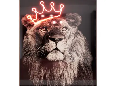 Lion and Rhino posters with neon 3D model