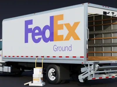 2020 Freightliner M2 106 Box truck Fedex Low-poly 3D model